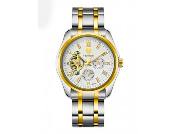 Relógio Tevise 8379A Masculino Automático Pulseira de Aço - Branco e Dourado 