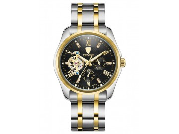 Relógio Tevise 8379A Masculino Automático Pulseira de Aço - Preto e Dourado 