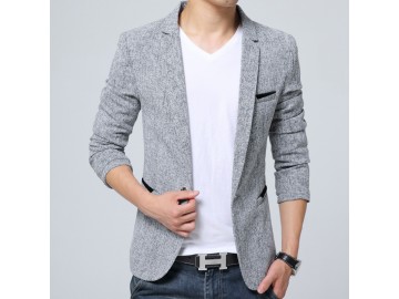 Blazer Masculino com Riscas - Cinza 