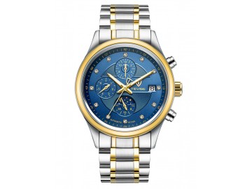 Relógio Tevise T8122B Masculino Automático Pulseira de Aço - Azul e Dourado 