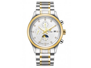 Relógio Tevise T8122B Masculino Automático Pulseira de Aço - Branco e Dourado 