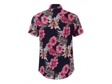 Camisa Floral Masculina - Preto/Vermelho