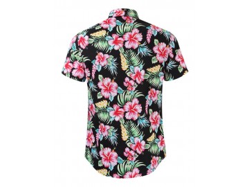 Camisa Floral Masculina - Preto/Vermelho