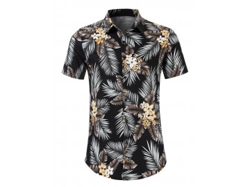 Camisa Floral Masculina - Preto/Marrom 