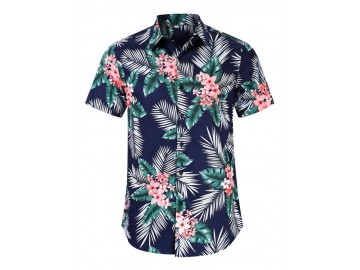 Camisa Floral Masculina - Azul/Verde 