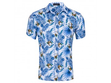 Camisa Floral Masculina - Branco/Azul 