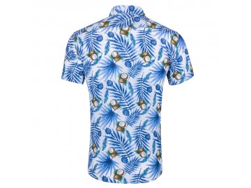 Camisa Floral Masculina - Branco/Azul