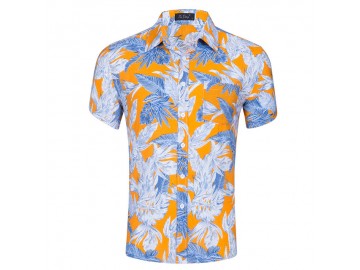 Camisa Floral Masculina - Branco/Azul 