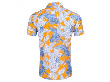 Camisa Floral Masculina - Branco/Azul