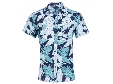 Camisa Floral Masculina - Azul Escuro 