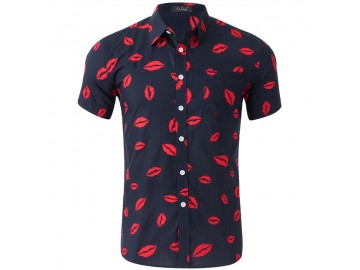 Camisa Estampada Masculina - Preto/Vermelho 