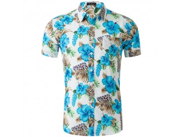 Camisa Estampada Masculina - Floral Azul 