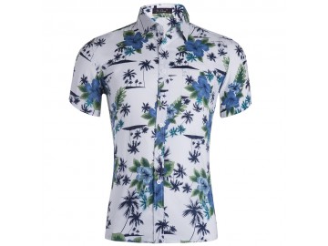 Camisa Estampada Masculina - Floral Azul 