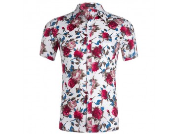 Camisa Estampada Masculina - Floral Vermelho 