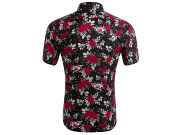 Camisa Estampada Masculina - Floral Preto/Vermelho