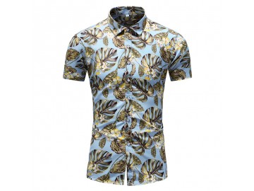 Camisa Floral Masculina - Azul/Amarelo 