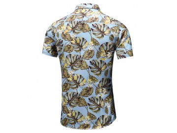 Camisa Floral Masculina - Azul/Amarelo