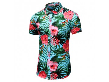 Camisa Floral Masculina - Floral Vermelho 