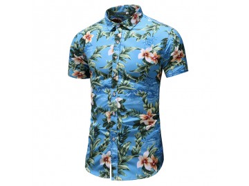 Camisa Floral Masculina - Azul Celeste 