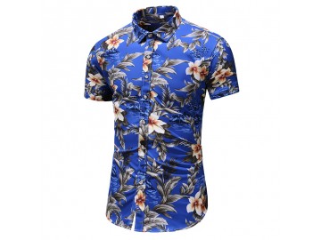 Camisa Floral Masculina - Azul Escuro 