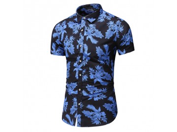 Camisa Floral Masculina - Preto/Azul 