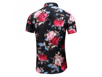 Camisa Floral Masculina - Preto/Vermelho