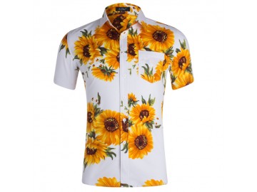 Camisa Floral Masculina - Branco 