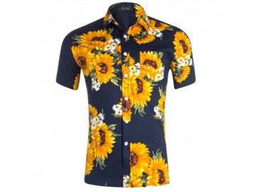 Camisa Floral Masculina - Azul Marinho 