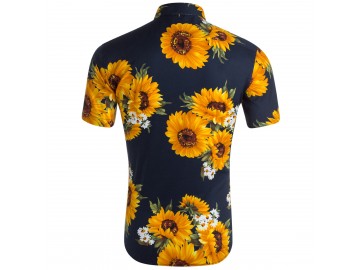 Camisa Floral Masculina - Azul Marinho