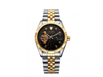 Relógio Tevise 629 Masculino Automático Pulseira de Aço - Preto e Dourado 