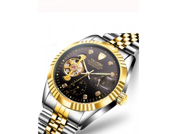 Relógio Tevise 629 Masculino Automático Pulseira de Aço - Preto e Dourado