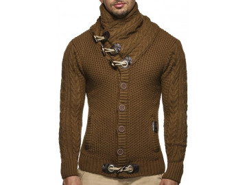 Cardigan Masculino Gola Rolê Elegante - Marrom 