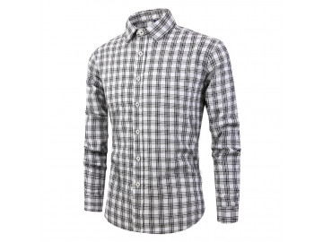 Camisa Masculina Listras em Xadrez Manga Longa - Branca/Preto 