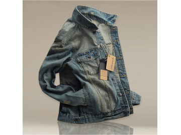 Jaqueta Masculina Jeans Estonada com Bolso Frontal - Azul