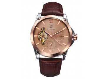 Relógio Tevise 8502 Masculino Automático Pulseira de Couro - Dourado 