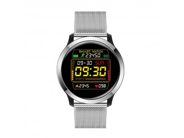 Smartwatch Inteligent E70 A Prova D'água IP68 - Prata Pulseira de Aço Inox 