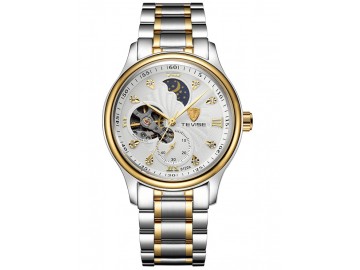 Relógio Tevise 8122A Masculino Automático Pulseira de Aço - Branco e Dourado 