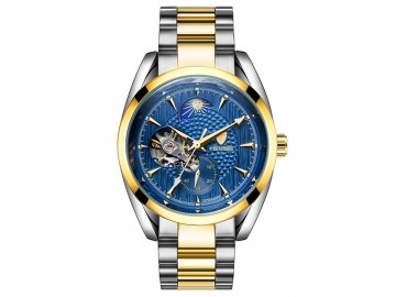 Relógio Tevise T795C Masculino Automático Pulseira de Aço - Azul e Dourado 