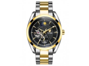 Relógio Tevise T795C Masculino Automático Pulseira de Aço - Preto e Dourado 