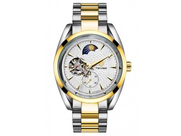 Relógio Tevise T795C Masculino Automático Pulseira de Aço - Branco e Dourado 