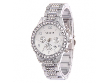 Relógio Feminino De Pulso Analógico Geneva com Strass - Prata 