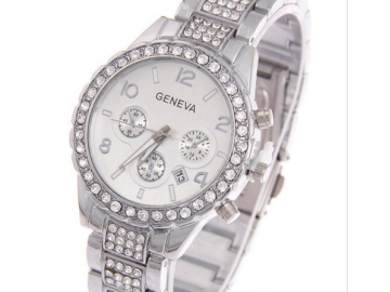 Relógio Feminino De Pulso Analógico Geneva com Strass - Prata