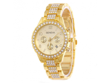 Relógio Feminino De Pulso Analógico Geneva com Strass - Dourado 