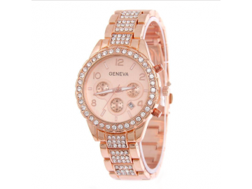 Relógio Feminino De Pulso Analógico Geneva com Strass - Rosê 