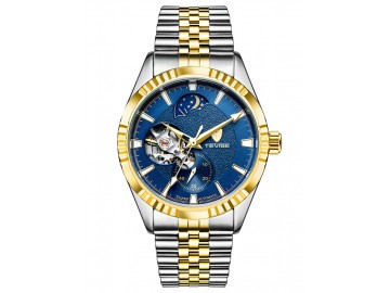 Relógio Tevise T629B Masculino Automático Pulseira de Aço - Azul e Dourado 