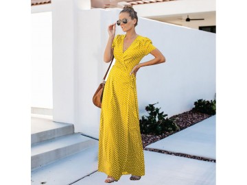 Vestido Longo Poá - Amarelo