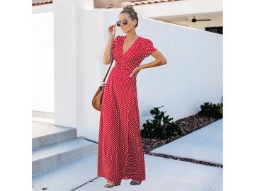 Vestido Longo Poá - Vermelho