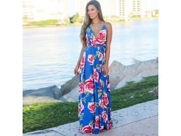 Vestido Longo Floral - Azul