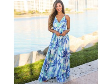 Vestido Longo Floral - Azul Claro