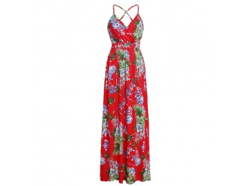 Vestido Longo Floral - Vermelho 